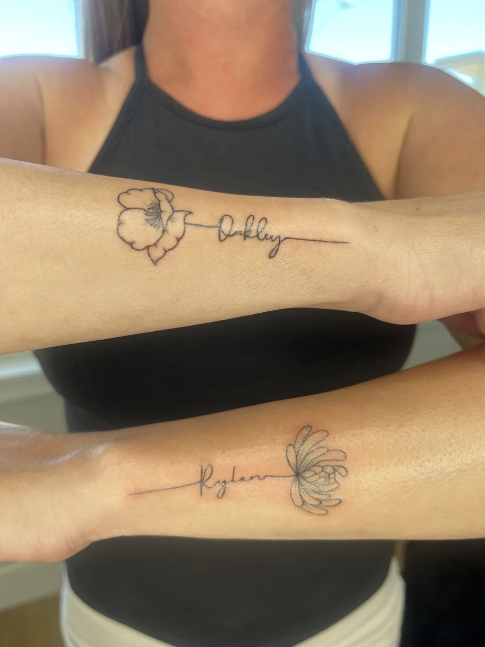 Floral script tattoo on forearm — Olive N Sage Reno NV